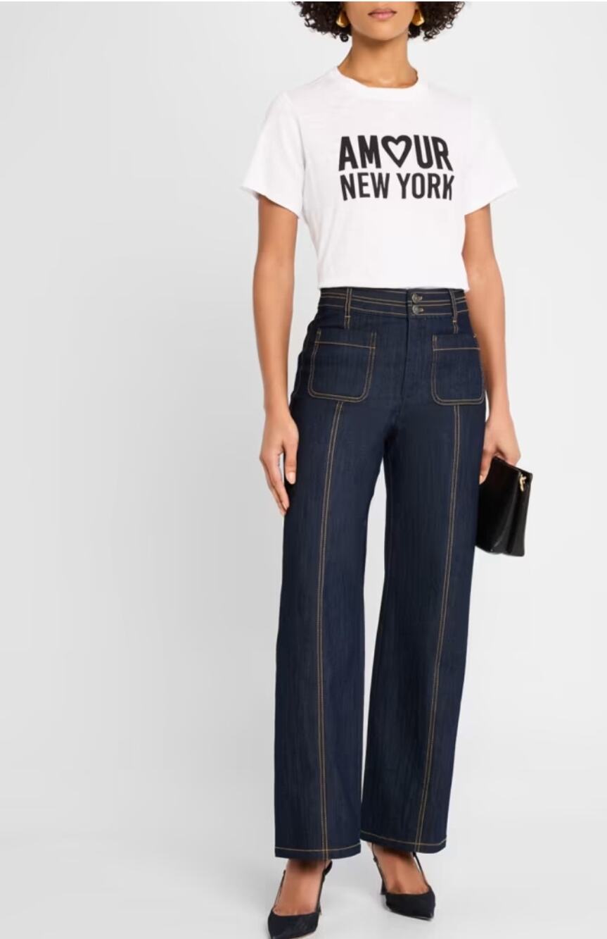 Cinq à Sept Dark Rinse Dorothea Wide-Leg Jeans Size 12 Classic Quiet Luxury Chic